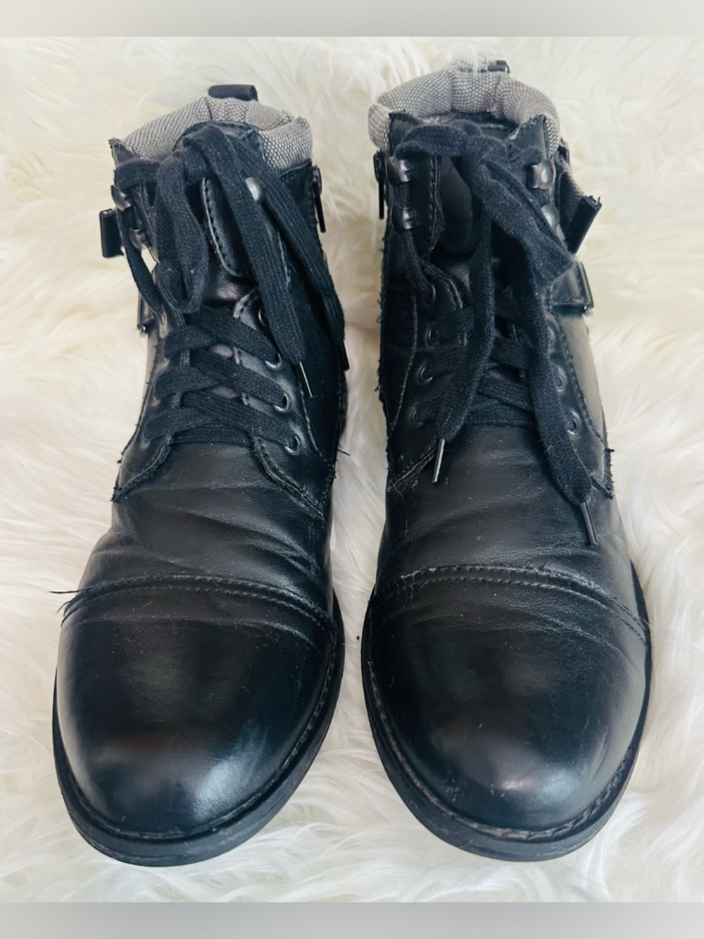 Steve Madden Black Lace-Up Ankle Combat Boots